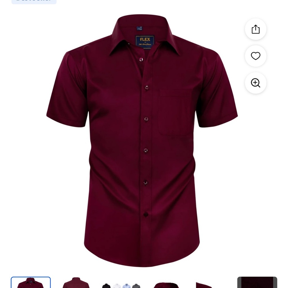 Alimens & Gentle Men's Burgundy Short Sleeve button down Shirt 2XL